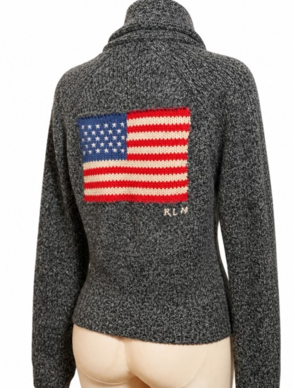 Ralph Lauren Sports Woman USA Flag   Chunky Knit B/W Tweed Cardigan Sweater S